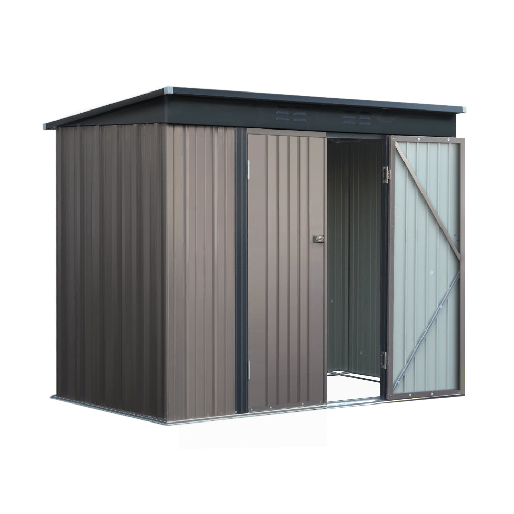 Lockable metal garden shed 2.31x1.31m brown weatherproof outdoor storage
