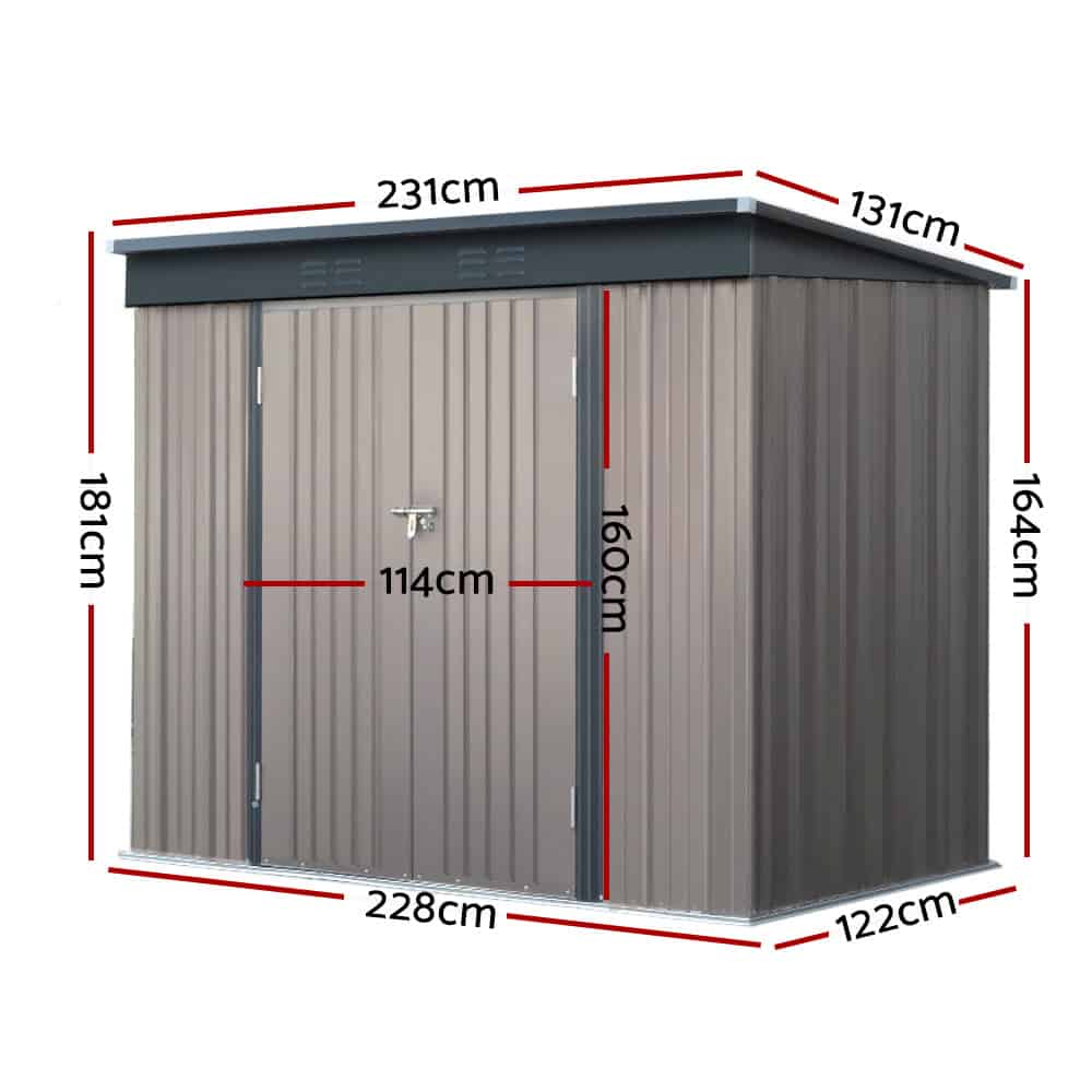 Metal garden shed dimensions 231cm x 131cm x 181cm measurements