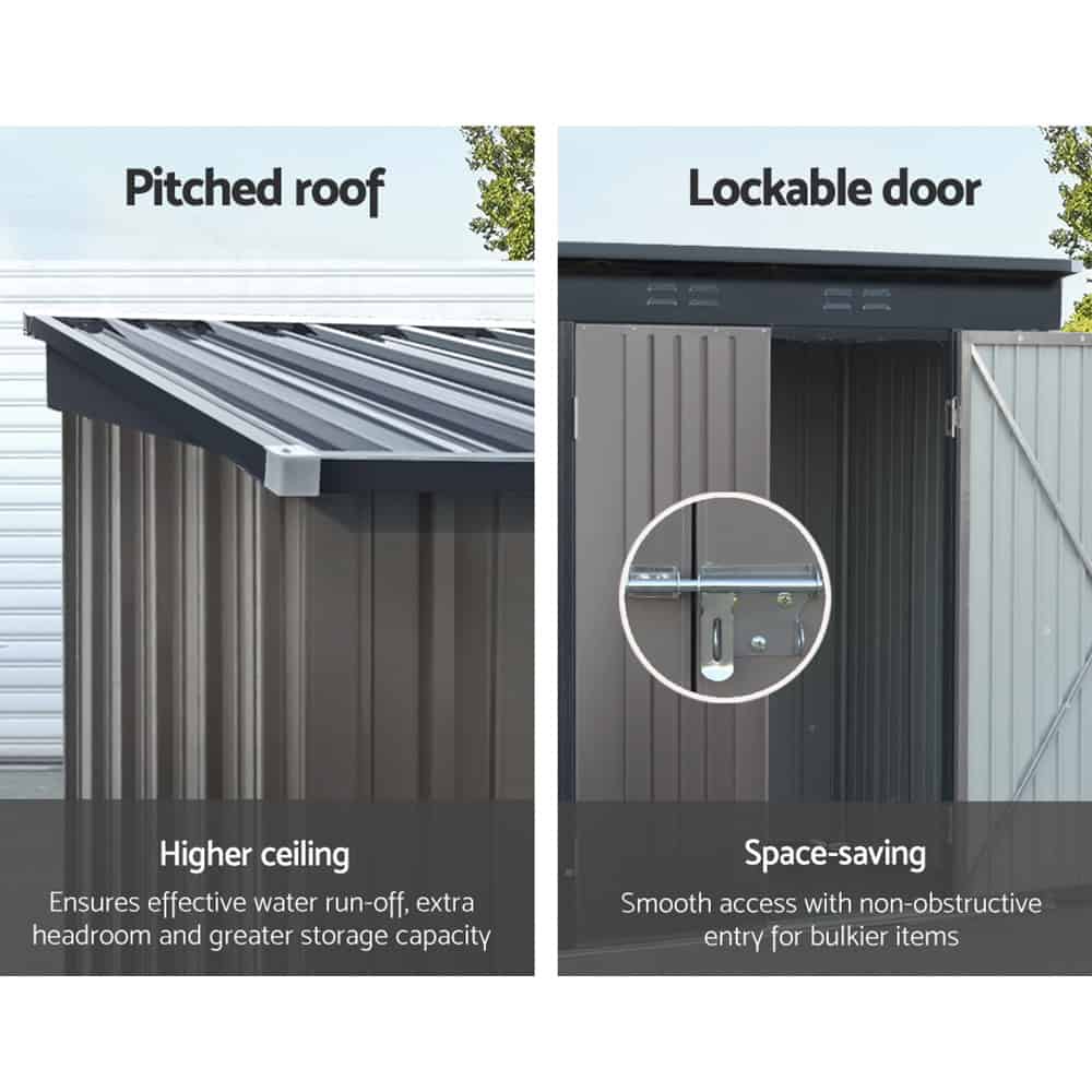 2.31 x 1.31m Metal Garden Shed – Lockable Outdoor Tool Storage with Double Doors & Vents (Brown)
