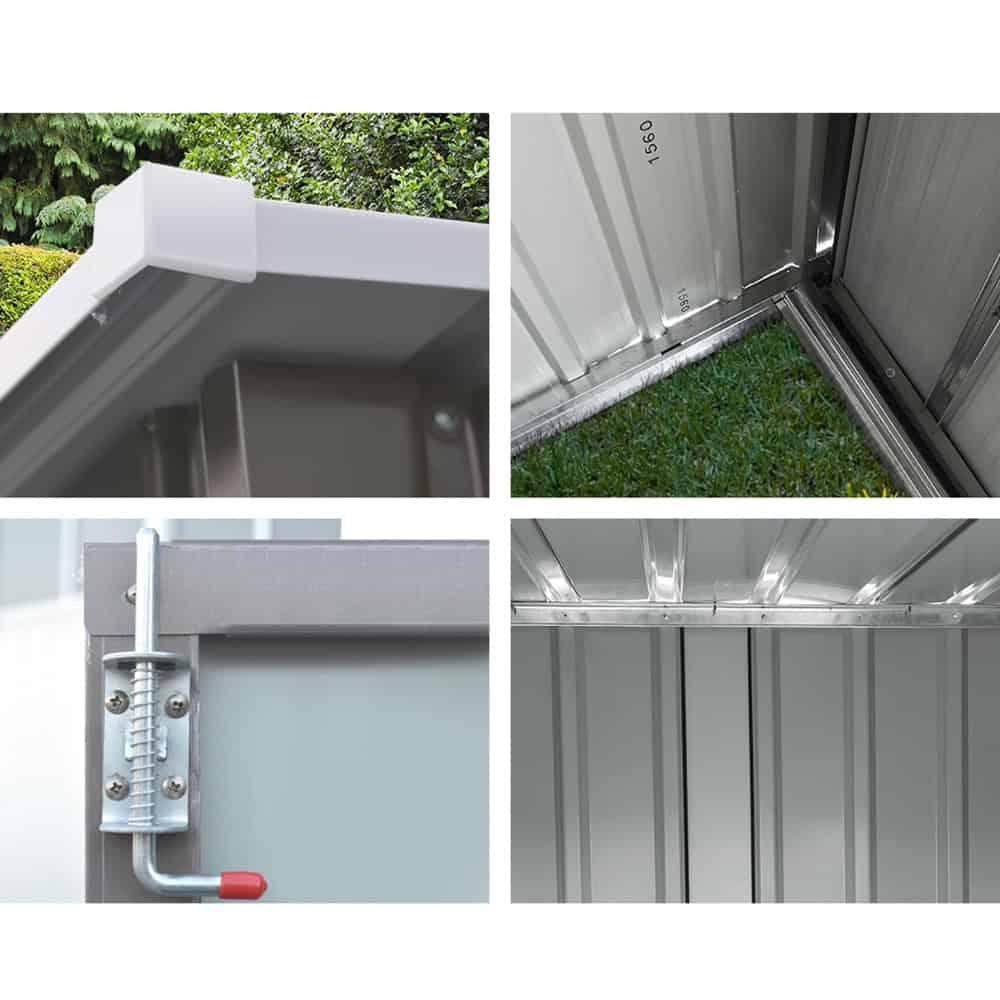 Inside metal garden shed showing 3 square meter storage space