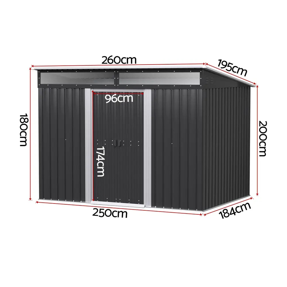 Giantz 2.6x1.95m garden shed dimensions showing compact footprint for suburban yards