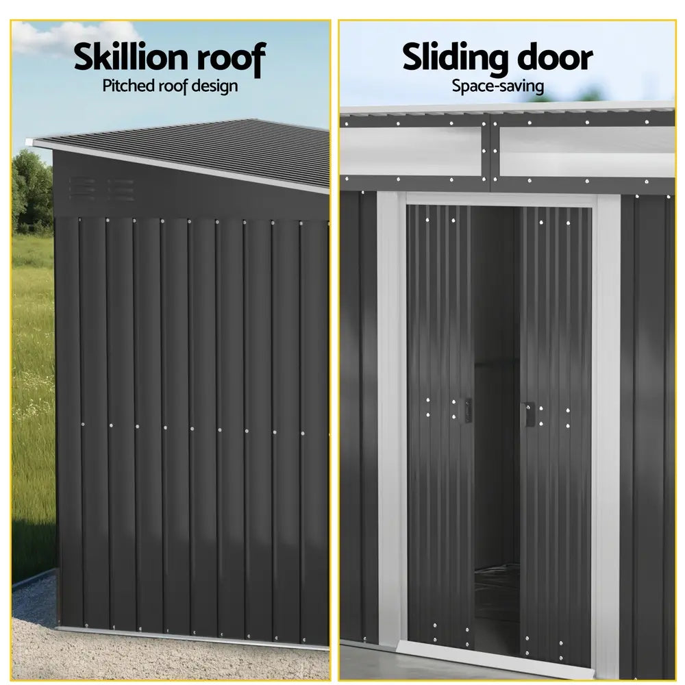 2.6x1.95M Garden Shed - Compact Steel Storage with UV Protection (Grey)