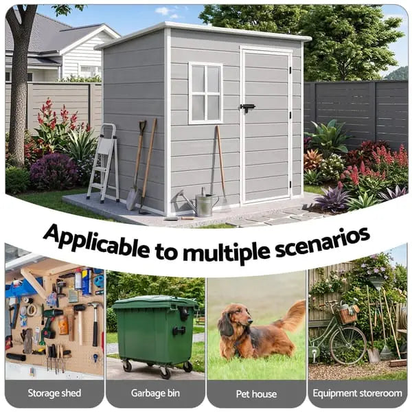 Giantz Resin Garden Shed 1.87 x 1.28m - Rust-Free Lockable Outdoor Storage Box, Grey