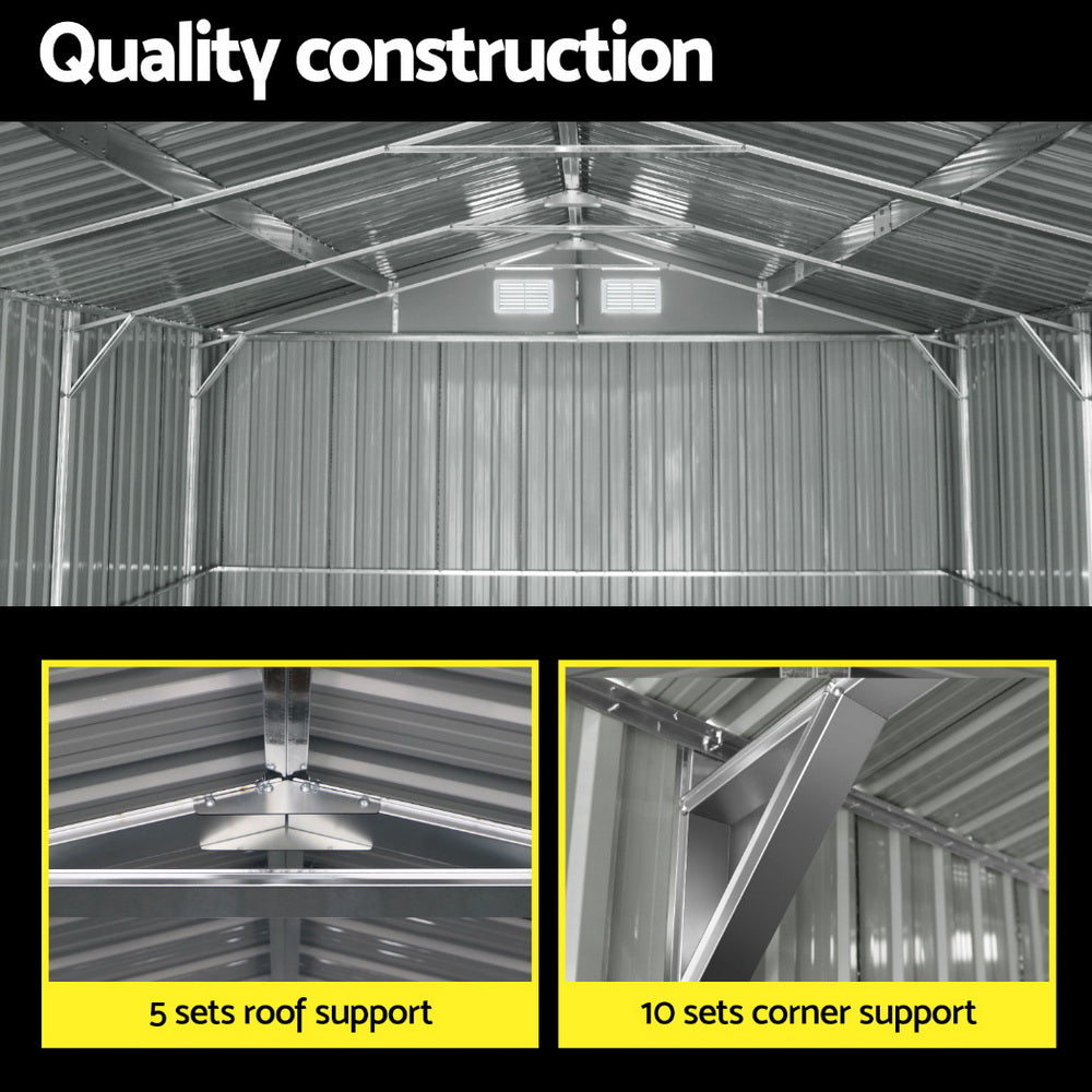 XL Garden Shed 3x5.38m – Heavy-Duty Steel Workshop Shed with Lockable Double Doors