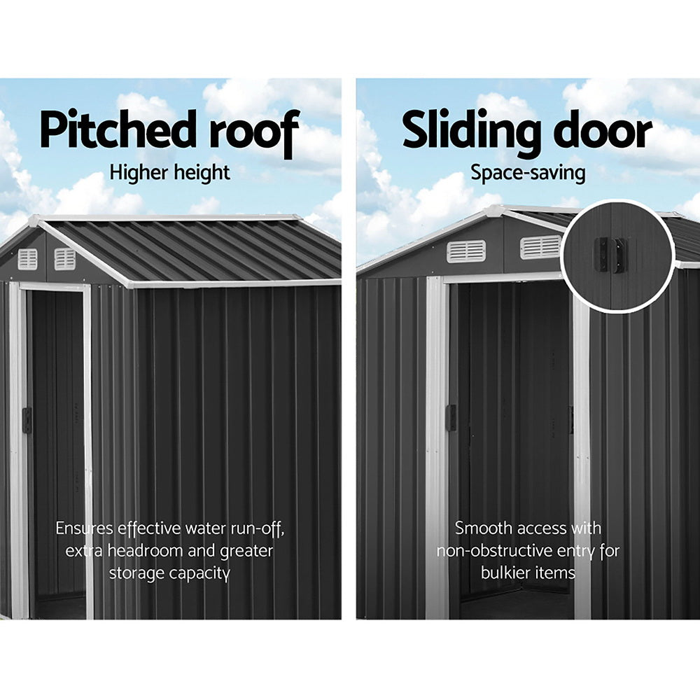 2.6x3.9m Metal Garden Shed with Base – Outdoor Storage Workshop with Sliding Doors & Vents – Grey