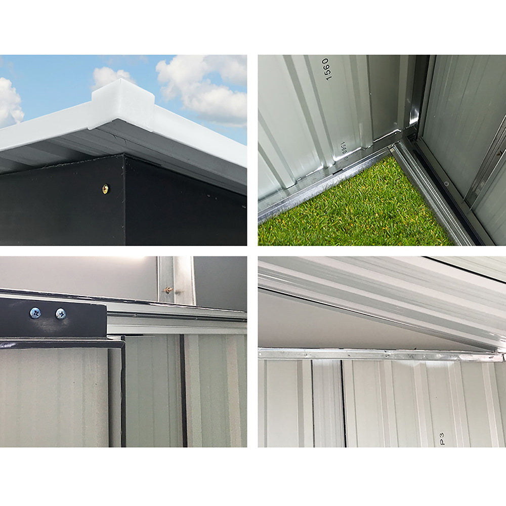 2.6x3.9m Metal Garden Shed with Base – Outdoor Storage Workshop with Sliding Doors & Vents – Grey