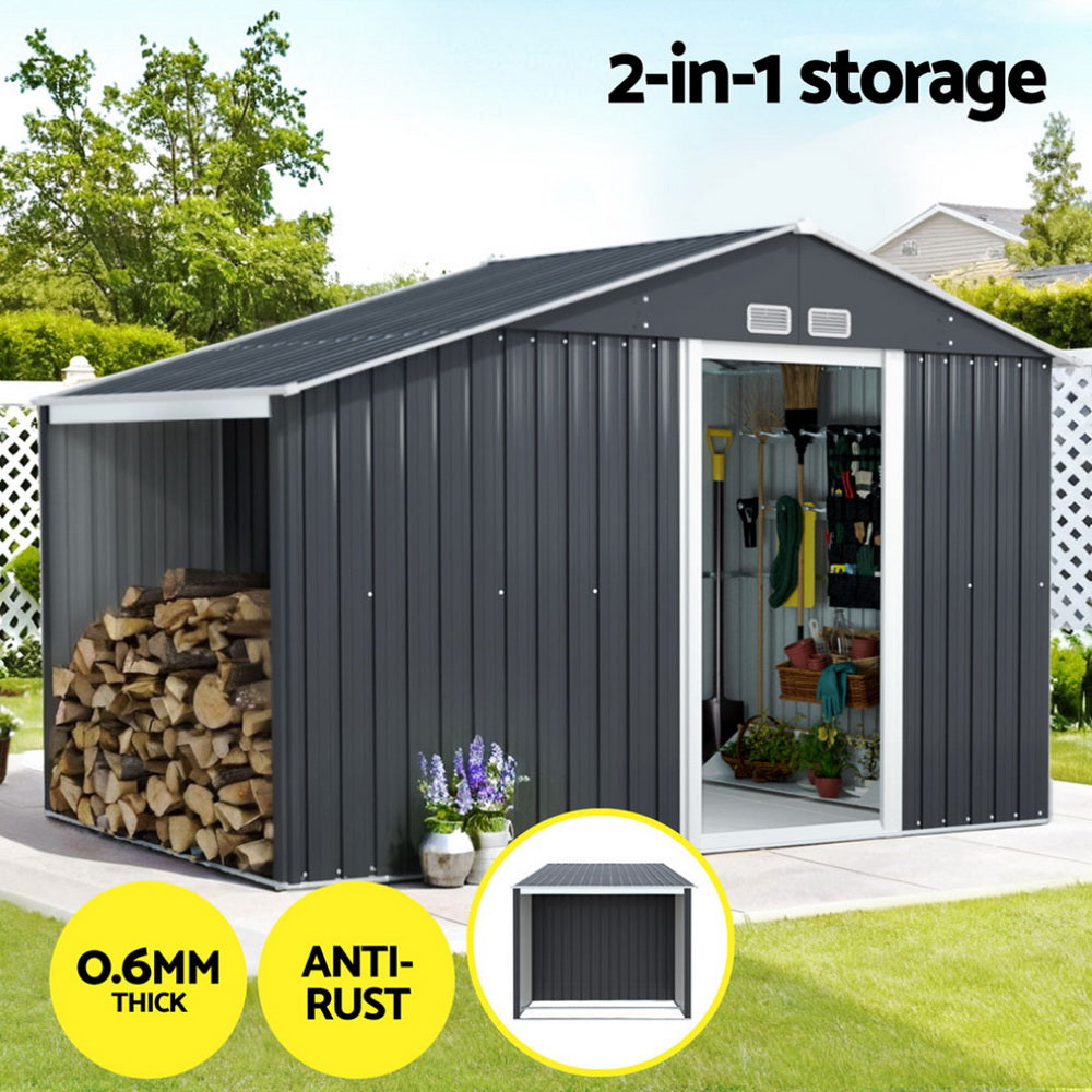 3.2m Extra-Large Outdoor Garden Shed – Heavy-Duty Steel Storage with Lock & Vents (Grey)