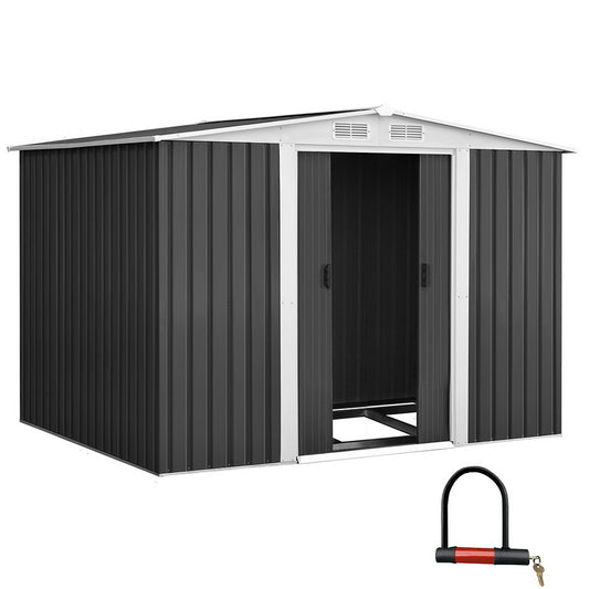 2.58m grey outdoor garden shed with sliding doors