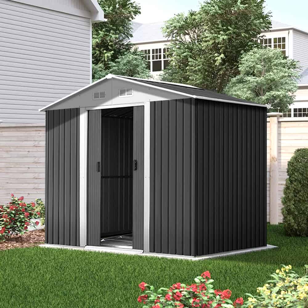 galvanised steel backyard shed on metal base