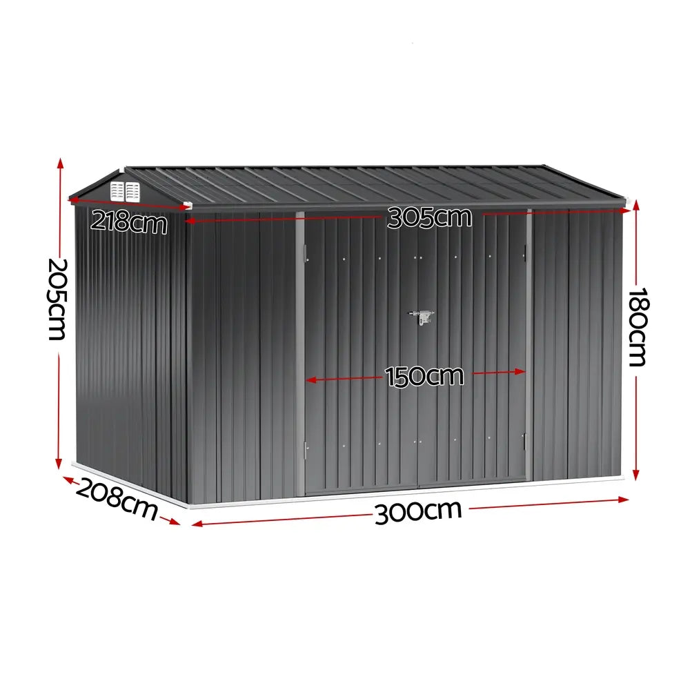 Giantz 3x2.18m garden shed dimensions 300cm wide 218cm deep 202cm high