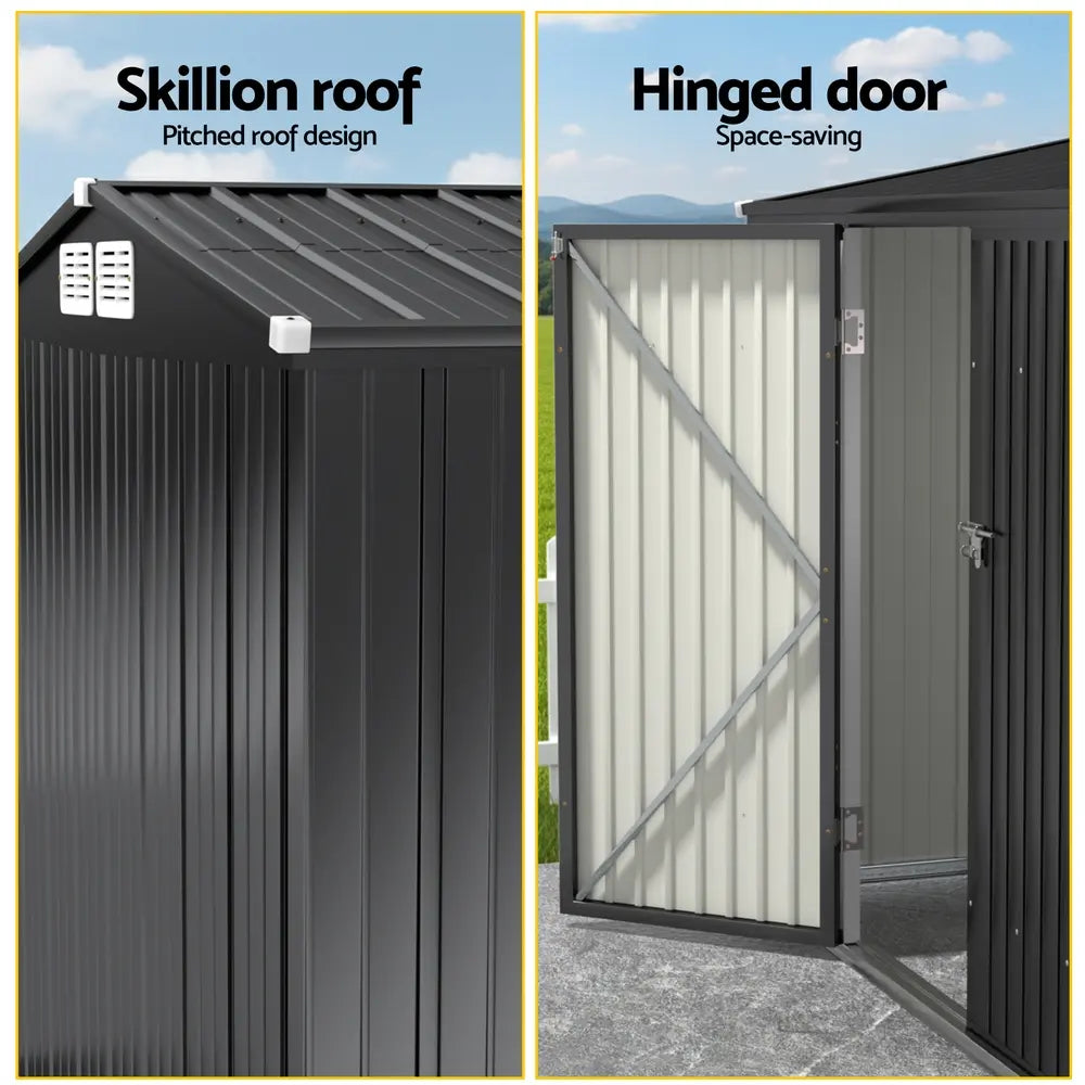 Wide double hinge doors on Giantz storage shed showing easy access
