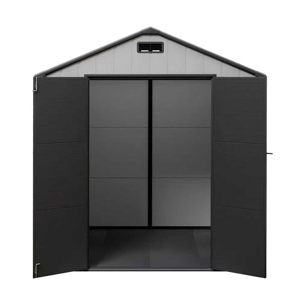 Wide 118cm double doors on Giantz shed showing easy access for large equipment