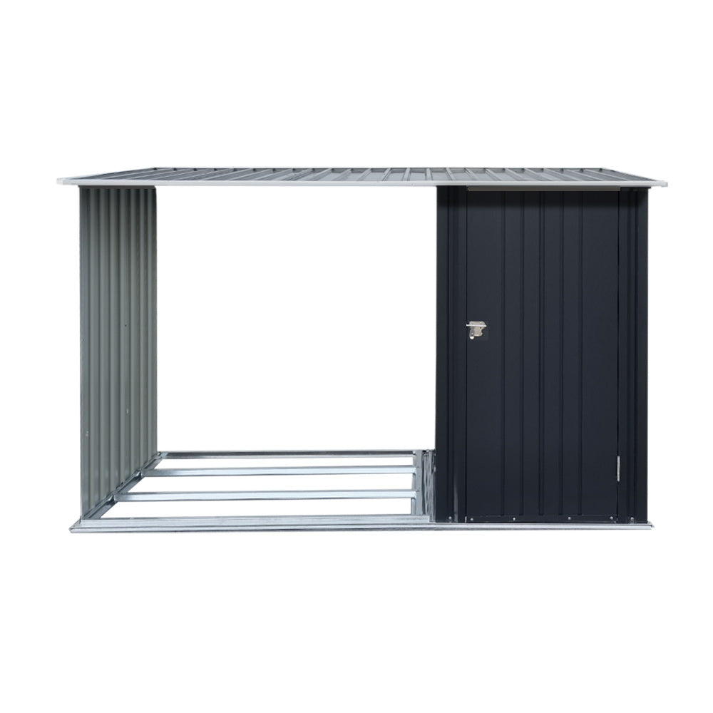 2.49 x 1.04m Metal Garden Shed – Outdoor Storage with Wood Log Alcove, Steel Frame, Sloped Roof (Anthracite)
