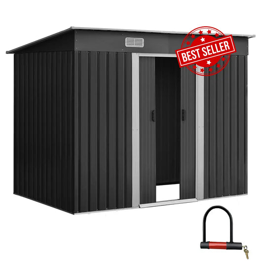 2.38 x 1.31m grey metal garden shed with sliding doors