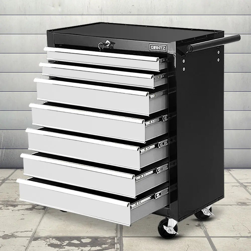 Giantz 7 drawer tool chest trolley with rolling castors grey and black