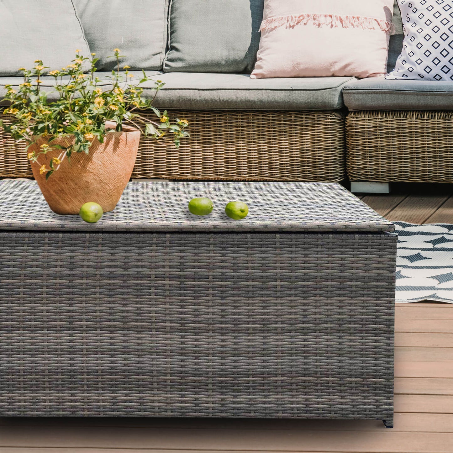 Outdoor Rattan Storage Box – 122cm UV-Resistant PE Wicker with Steel Frame (Oatmeal)