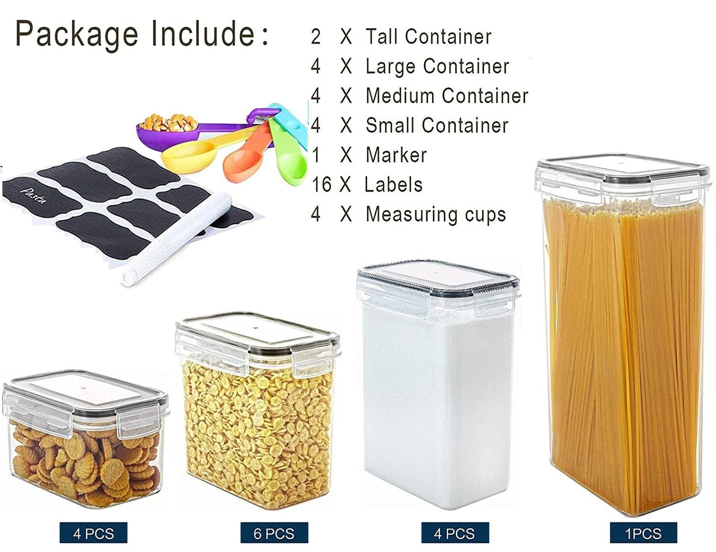 14-Piece Airtight Food Storage Container Set – BPA-Free Plastic with Easy-Lock Black Lids & Labels for Pantry & Kitchen Organisation