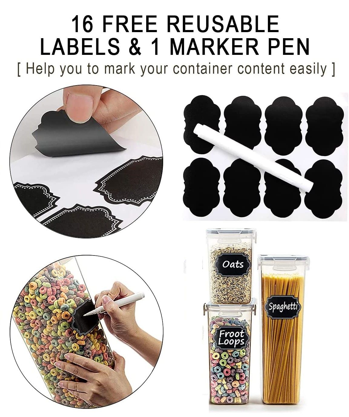 14-Piece Airtight Food Storage Container Set – BPA-Free Plastic with Easy-Lock Black Lids & Labels for Pantry & Kitchen Organisation