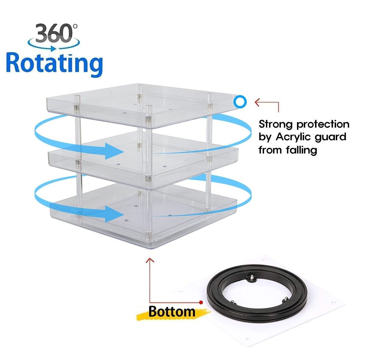 360° Rotating 3-Tier Nail Polish & Cosmetics Organiser - Elegant Acrylic Display Stand with Protective Guard – Perfect for Makeup Lovers