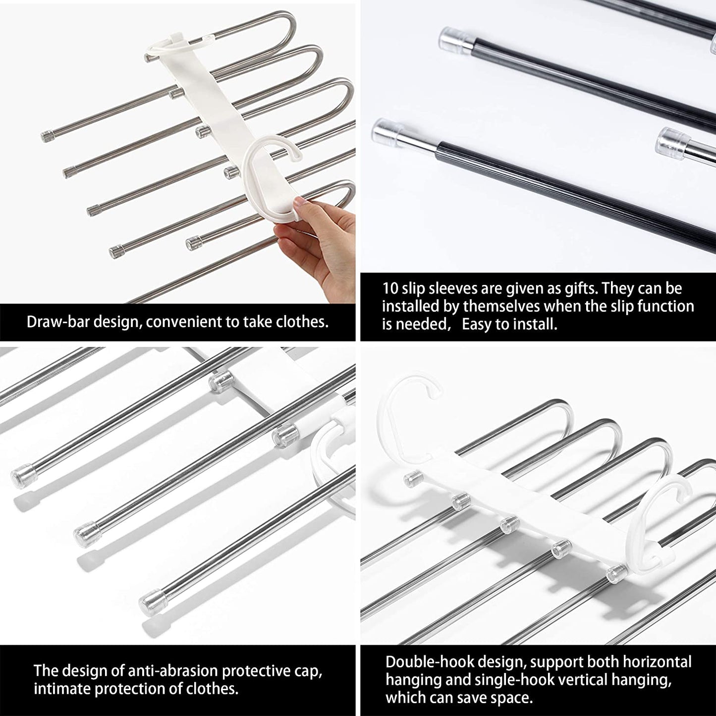 2-Pack Adjustable 5-in-1 Pants Hanger – Space-Saving Multi-Layer Wardrobe Organiser (White)