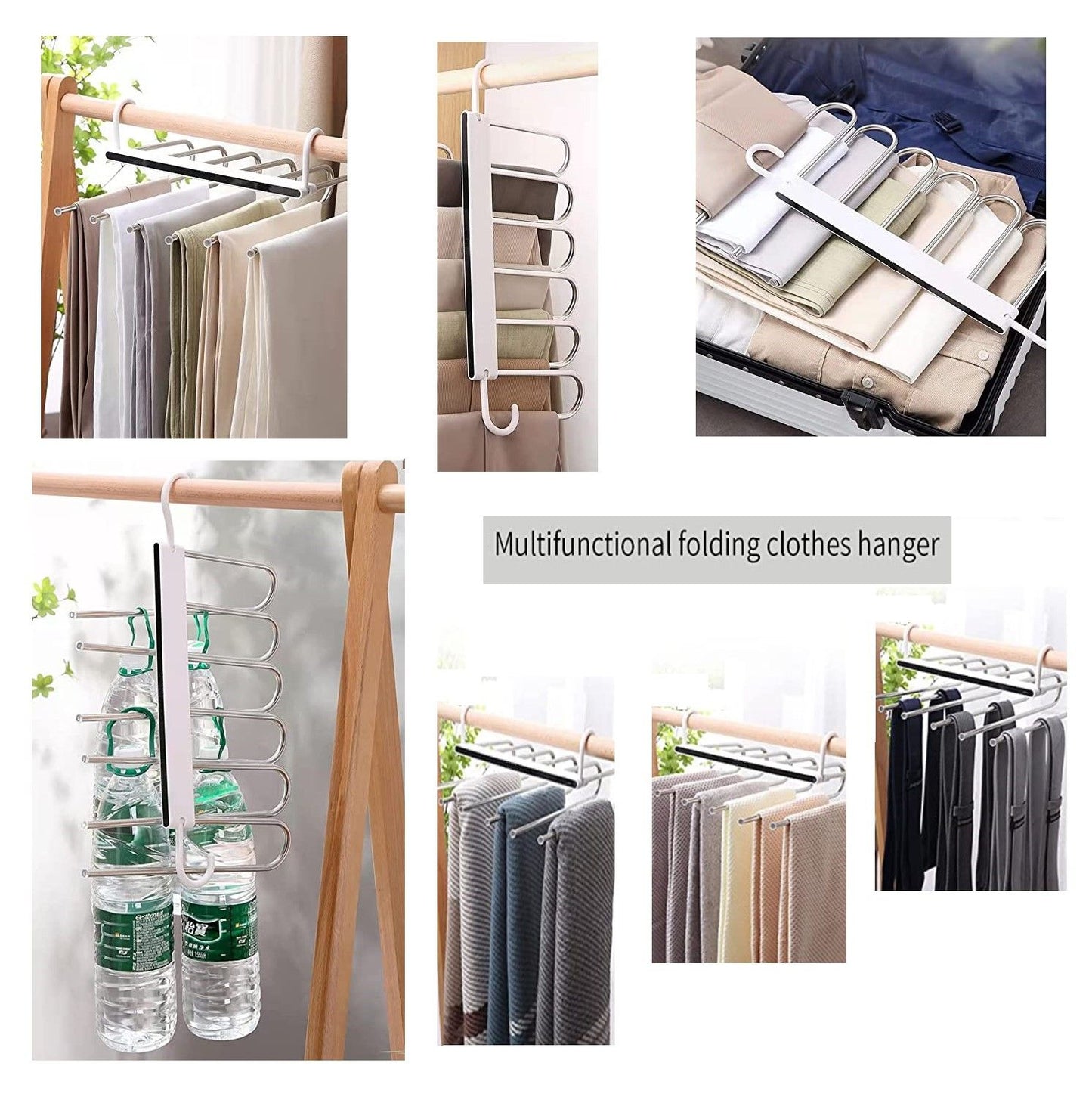 2-Pack Adjustable 6-in-1 Pants Hanger – Heavy-Duty Space Saver for Wardrobe & Travel (White)