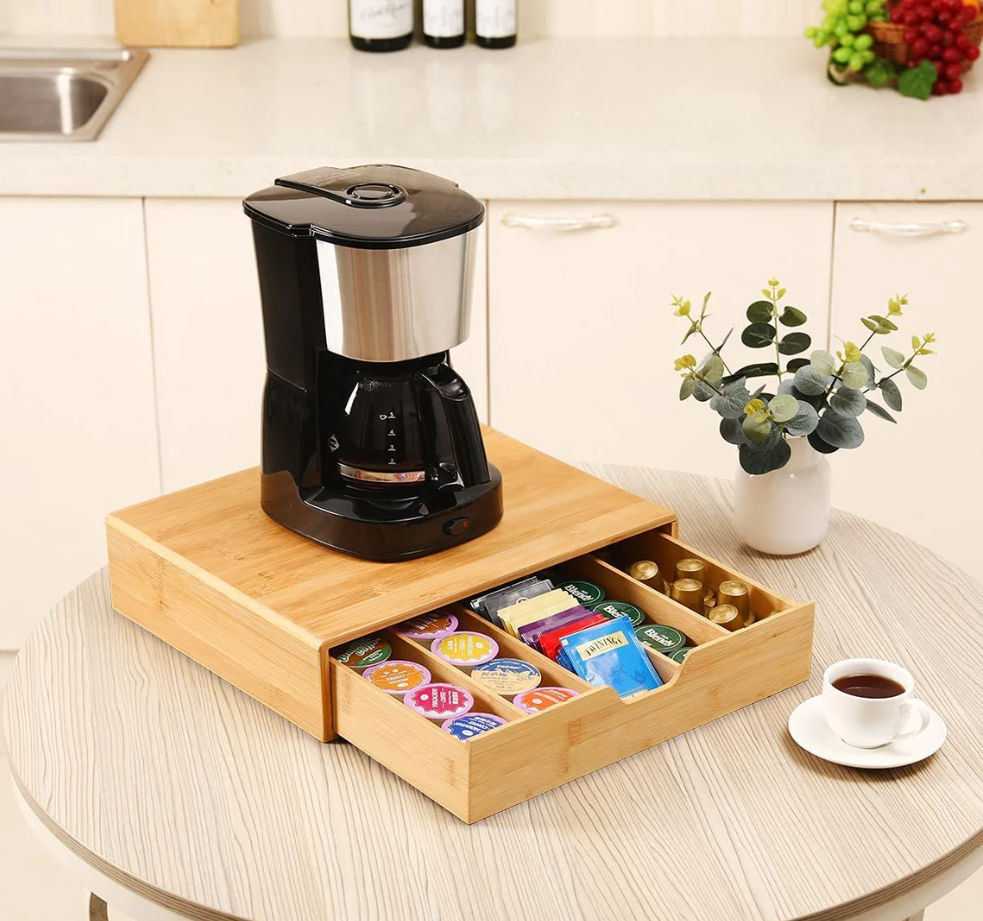 Bamboo K-Cup Coffee Pod & Multi-Use Organizer – Stylish Storage for Kitchen, Beauty, or Desk