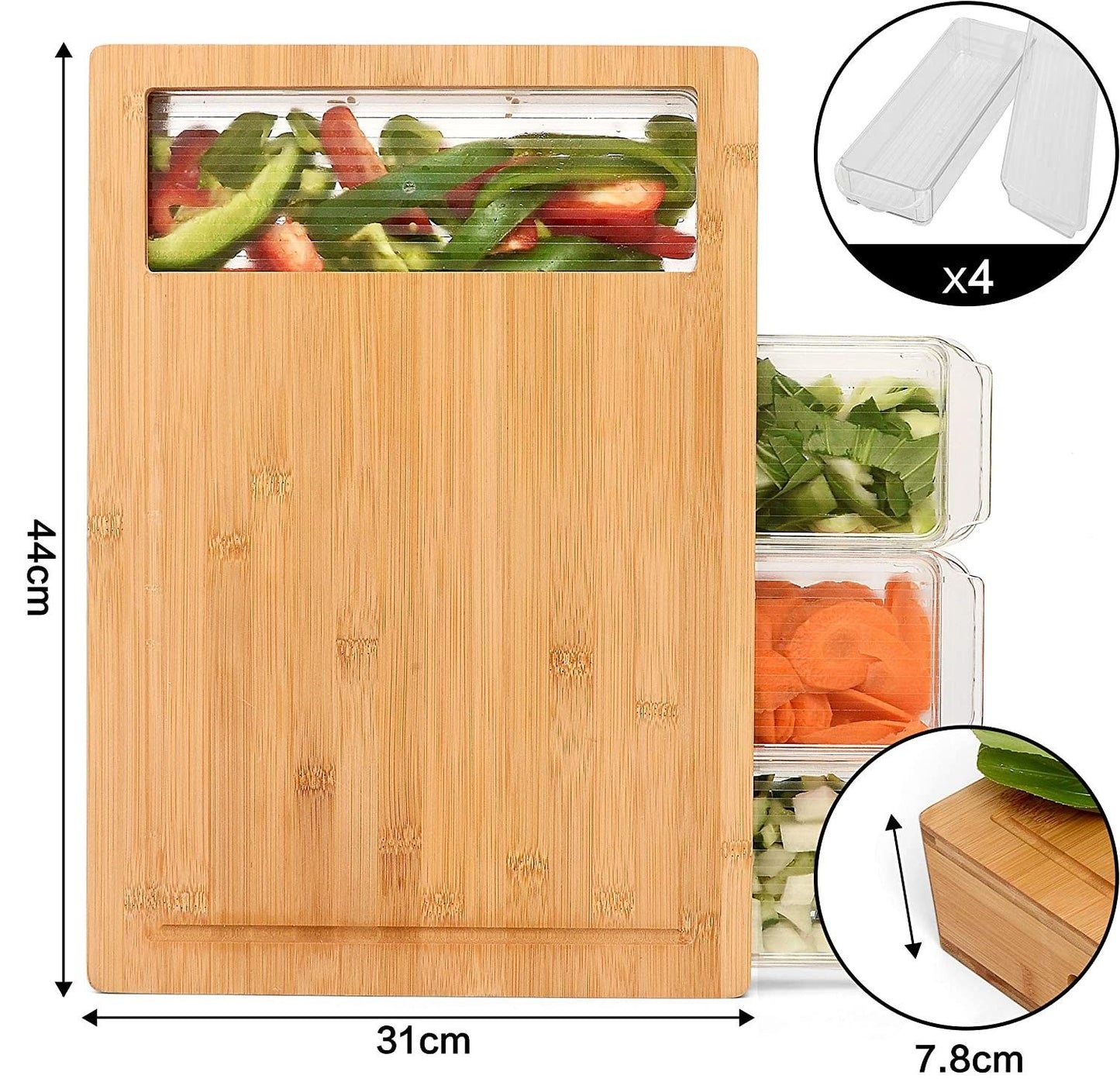Large 31x44cm bamboo cutting board meal prep station showing family-sized preparation capacity