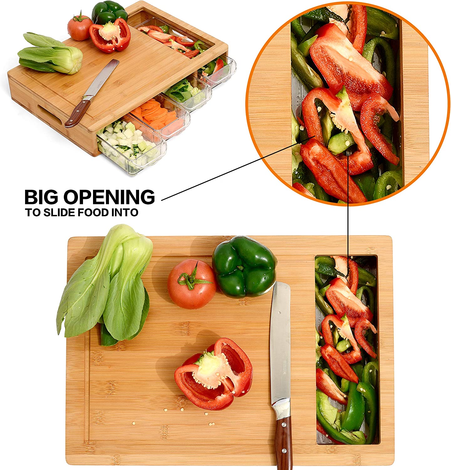 Zero-Mess Meal Prep Station - Bamboo Cutting Board with 4 Storage Containers