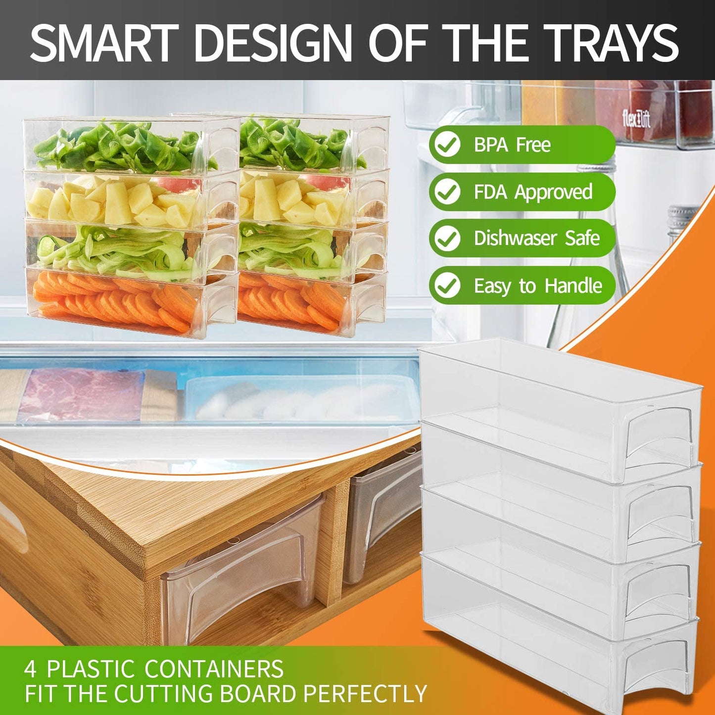 Zero-Mess Meal Prep Station - Bamboo Cutting Board with 4 Storage Containers