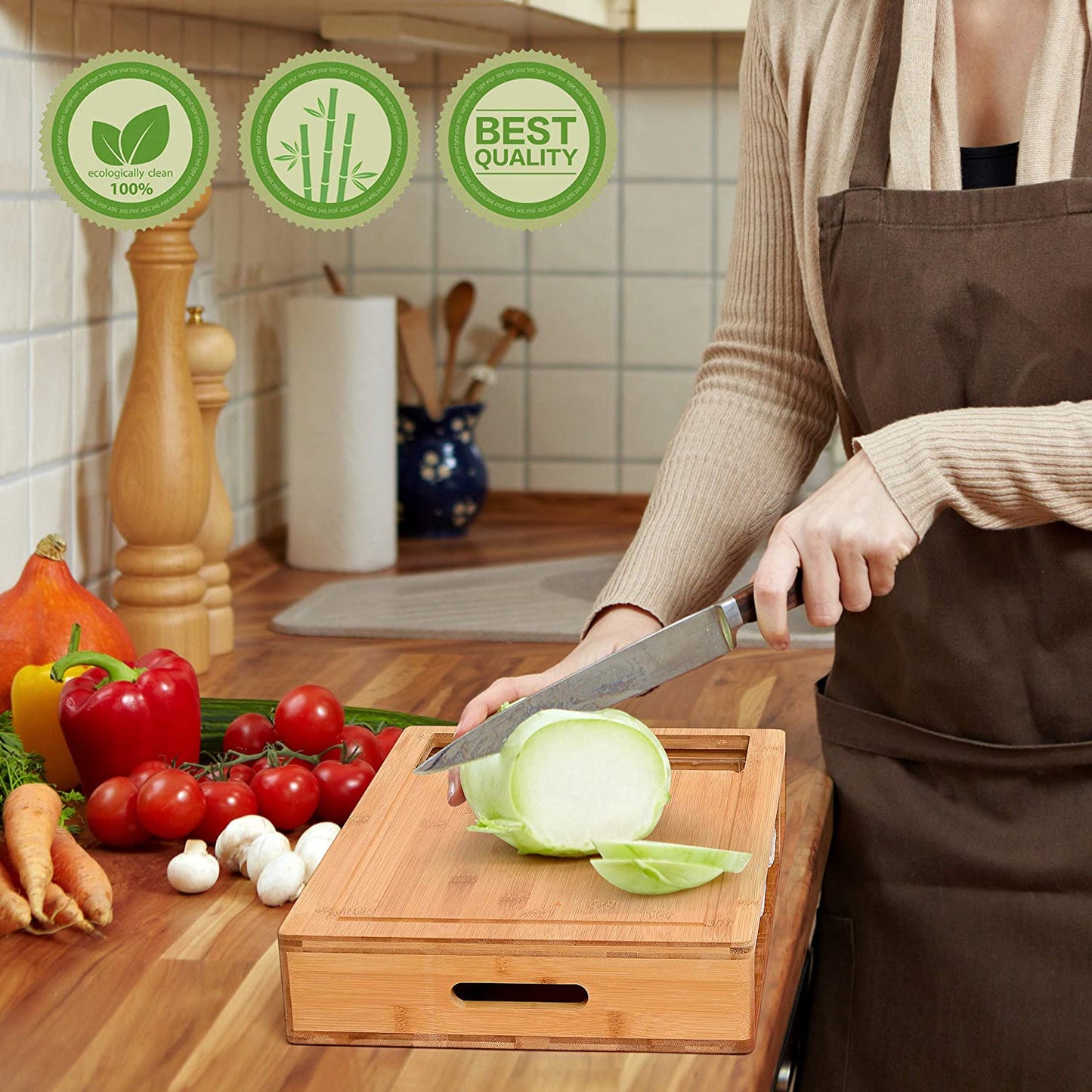 Zero-Mess Meal Prep Station - Bamboo Cutting Board with 4 Storage Containers