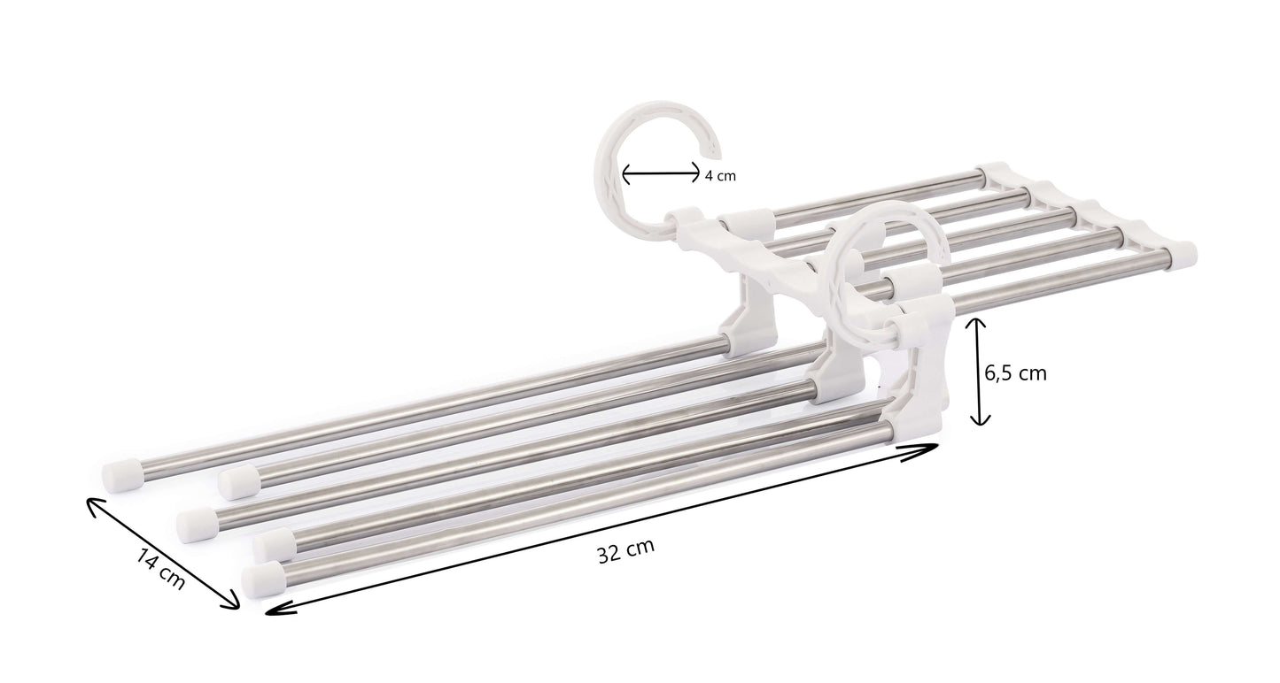 2-Pack Stainless Steel 5-in-1 Pants Hangers – Adjustable, Non-Slip, Space-Saving Wardrobe Organisers