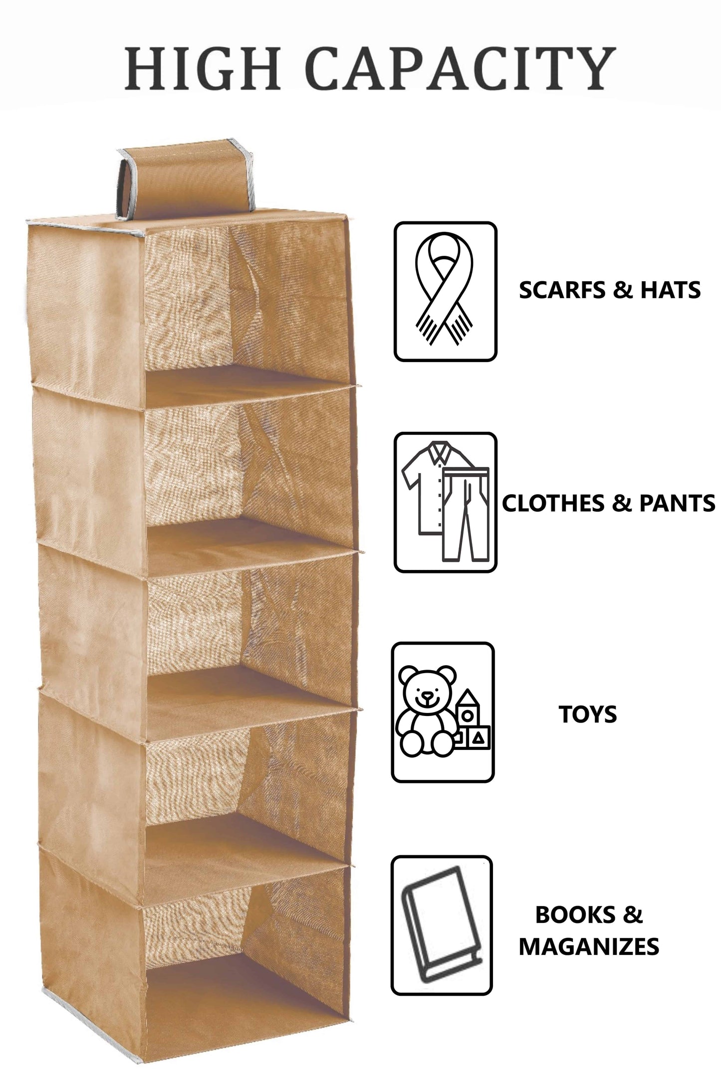 2-Pack Hanging Closet Organizer – 5-Shelf Foldable Fabric Storage