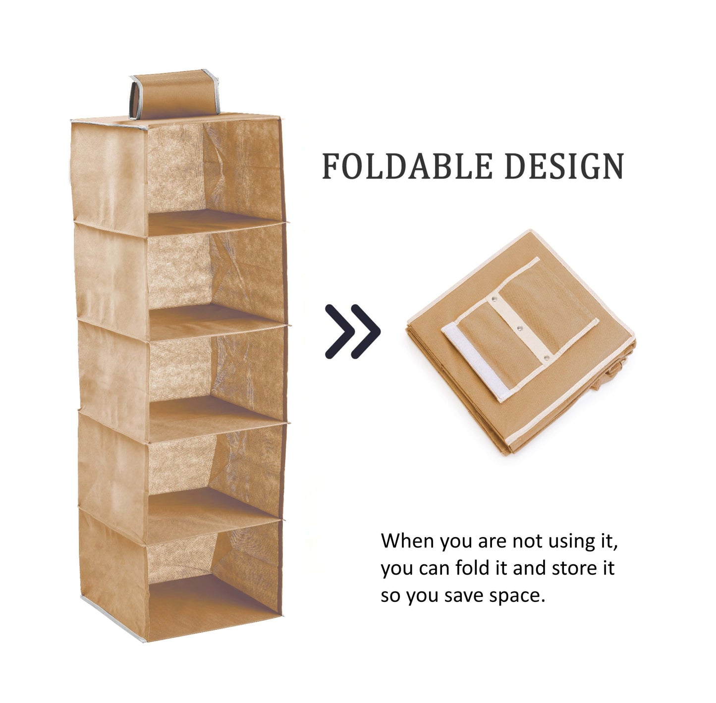2-Pack Hanging Closet Organizer – 5-Shelf Foldable Fabric Storage