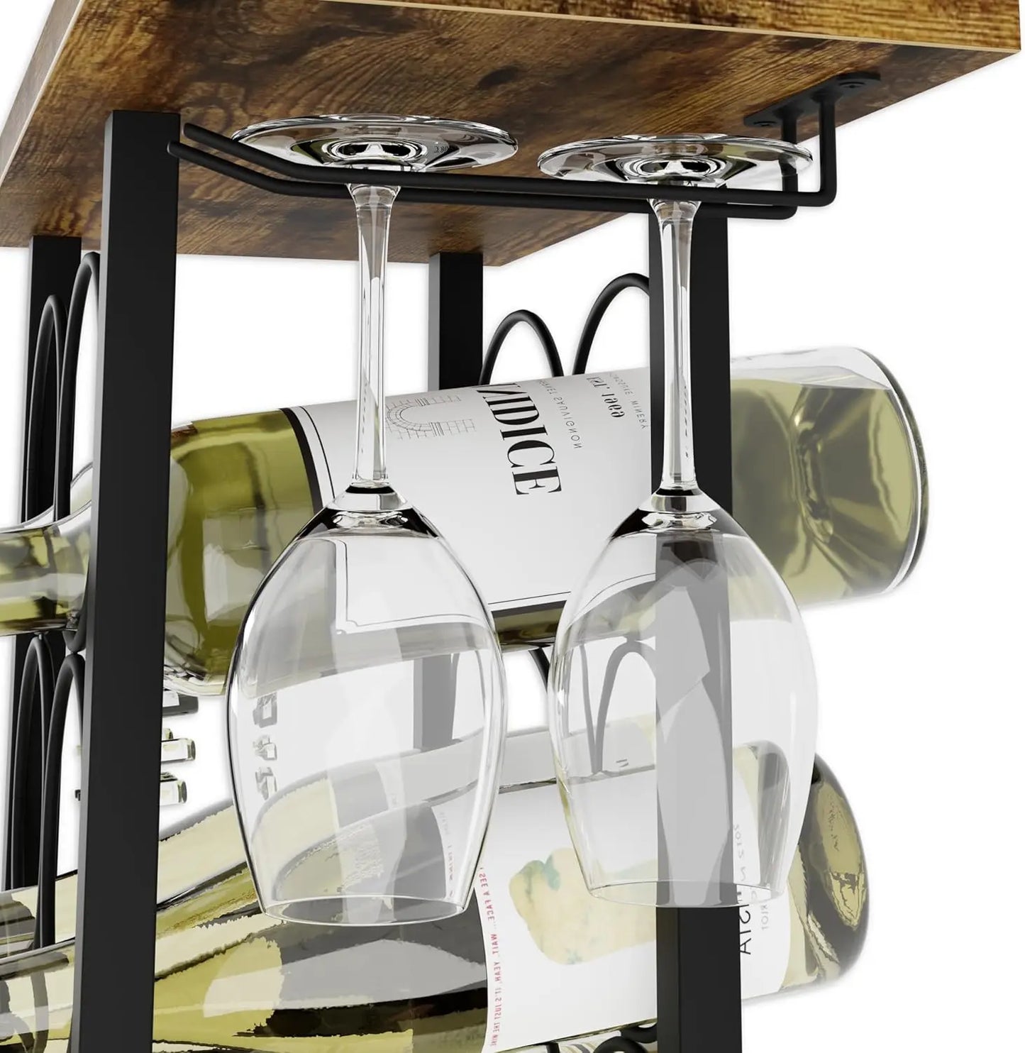 Countertop Wine Rack 6 Bottle with Glasses - Perfect Father's Day Gift