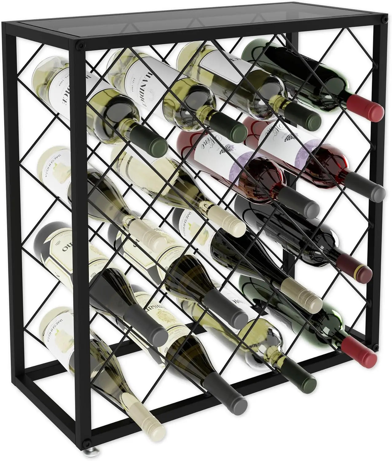 Stylish 25-Bottle Freestanding Wine Rack – Space-Saving Metal Storage with Top Shelf