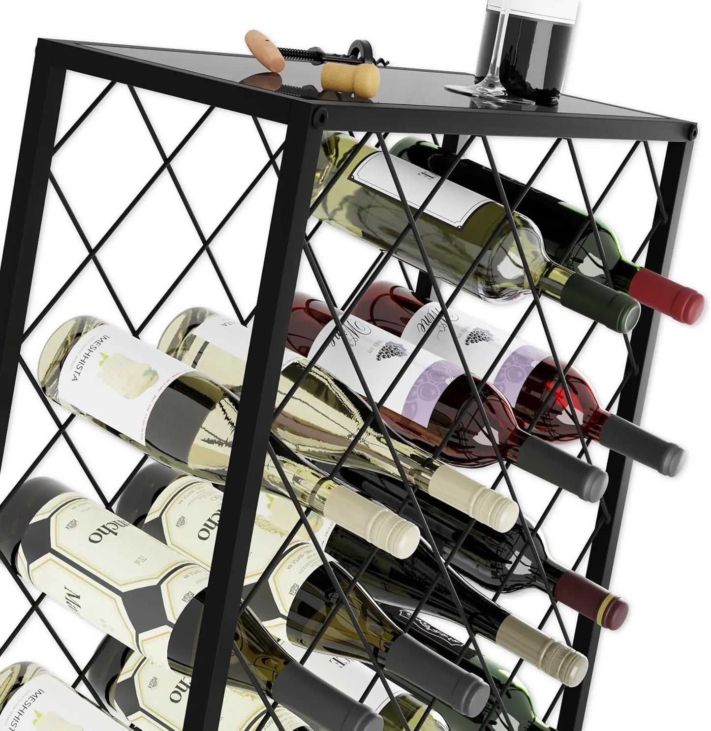 Stylish 25-Bottle Freestanding Wine Rack – Space-Saving Metal Storage with Top Shelf