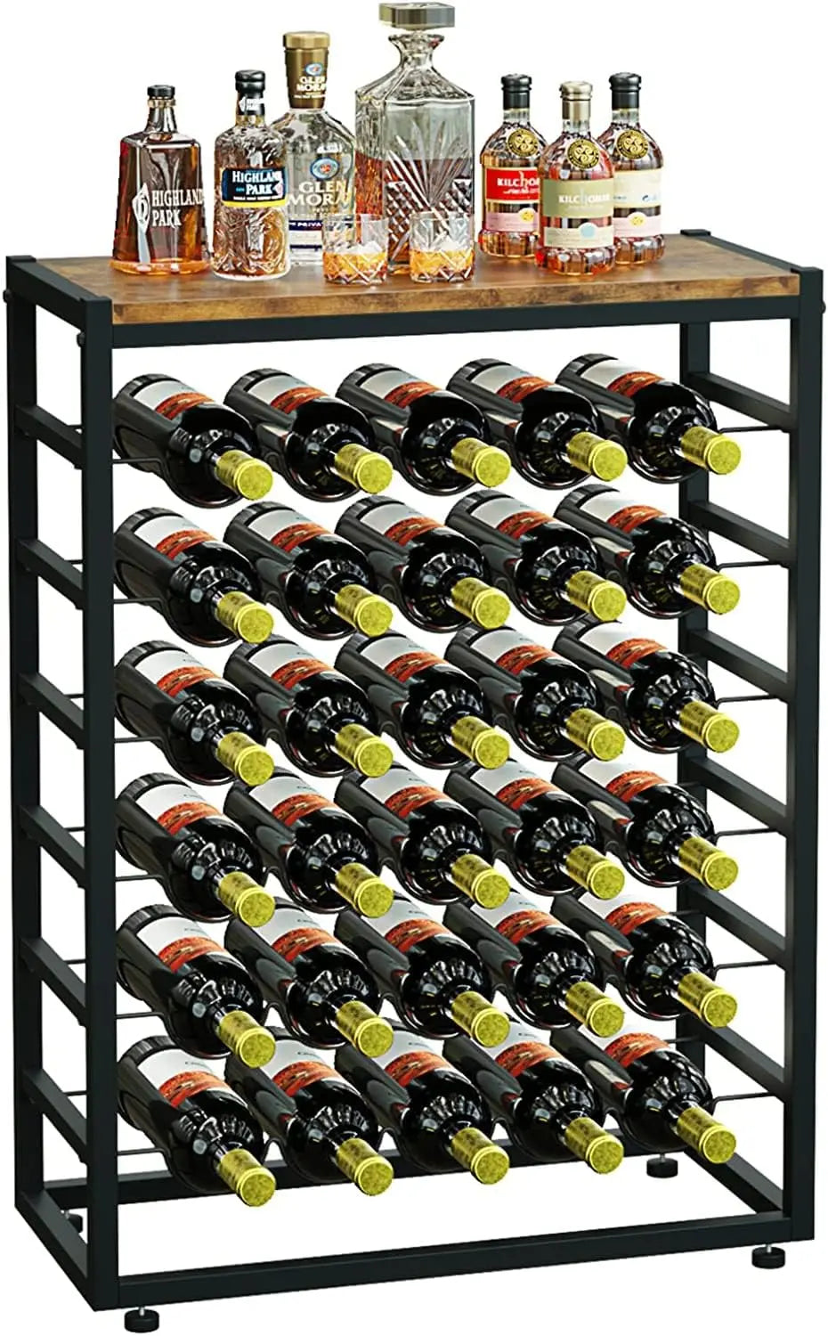 6-tier freestanding wine rack with wood countertop