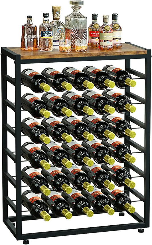 6-tier freestanding wine rack with wood countertop