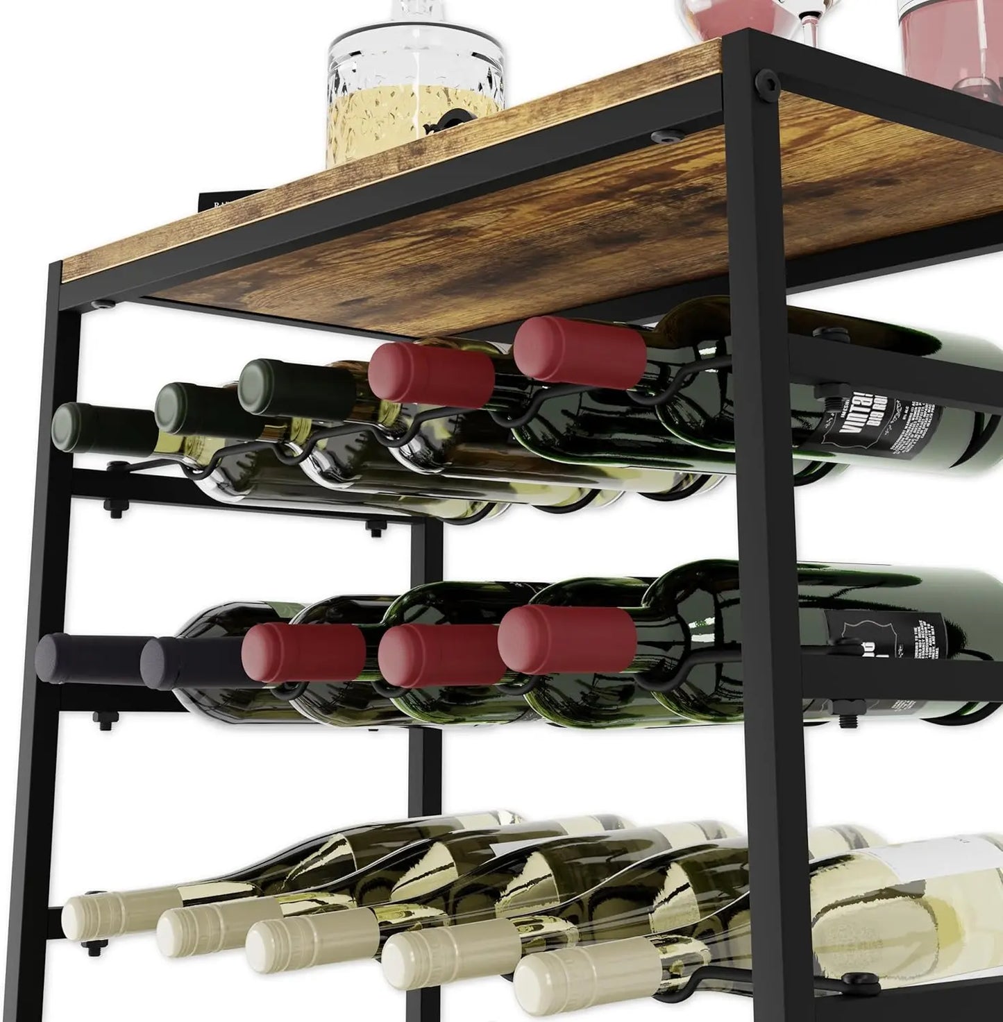 6-Tier Freestanding Wine Rack for 30 Bottles – Metal & Wood Display with Countertop