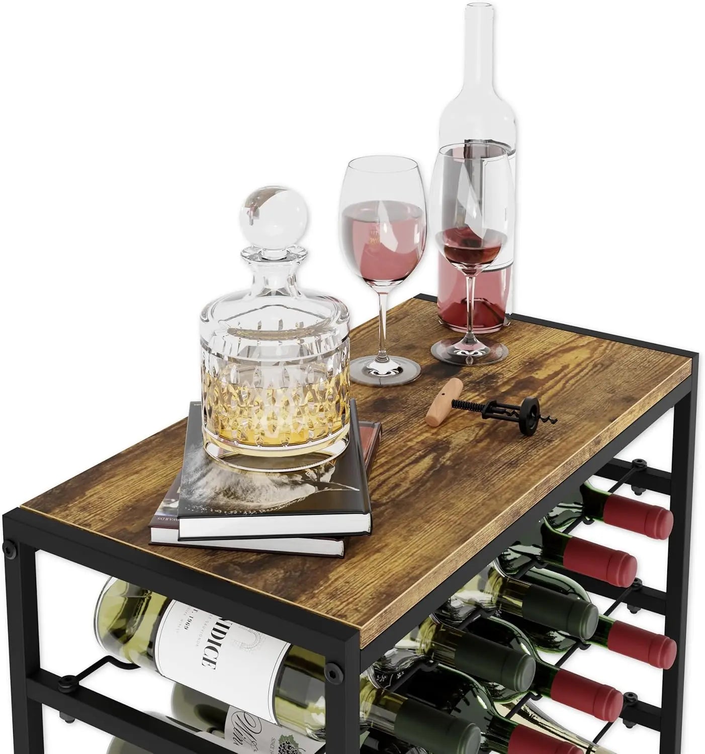 6-Tier Freestanding Wine Rack for 30 Bottles – Metal & Wood Display with Countertop