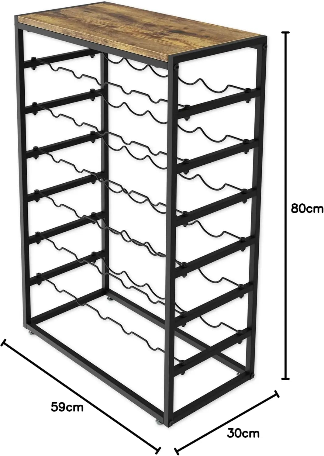 6-Tier Freestanding Wine Rack for 30 Bottles – Metal & Wood Display with Countertop