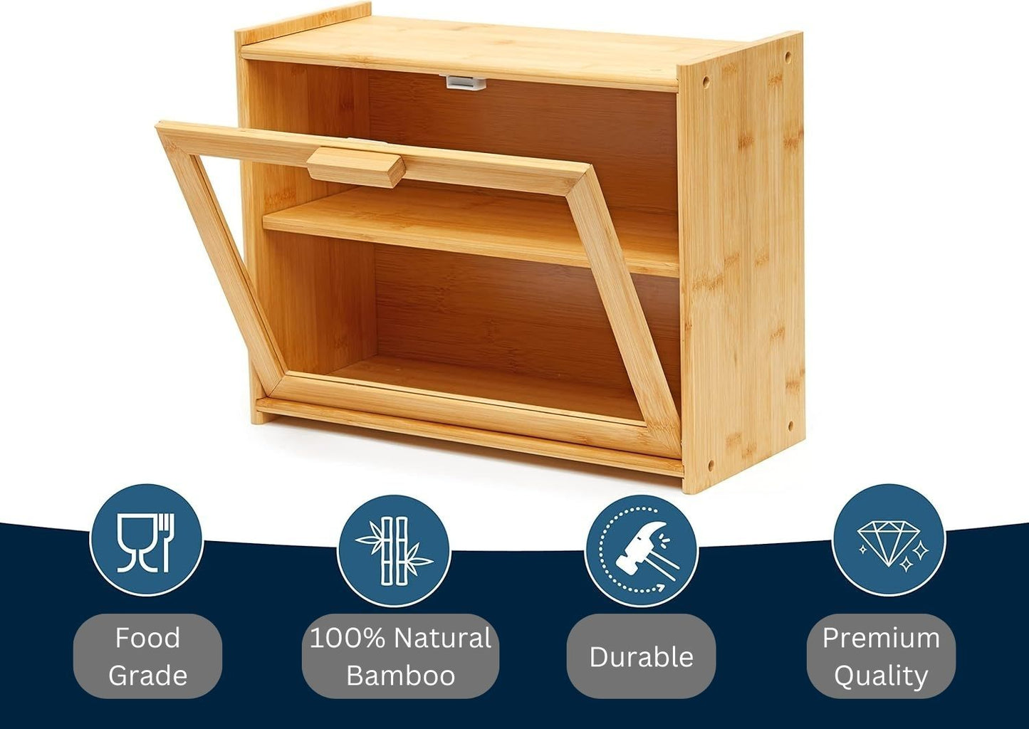 Double Layer Bamboo Bread Box – Large Capacity Kitchen Storage with Window for Fresh Baked Goods
