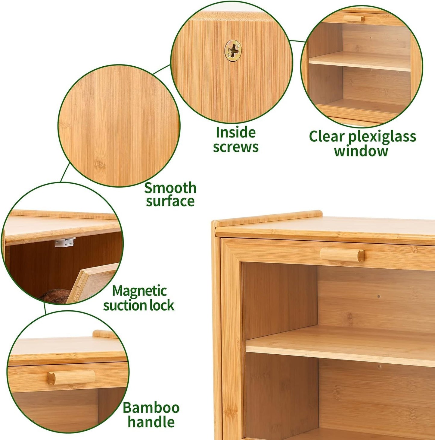Double Layer Bamboo Bread Box – Large Capacity Kitchen Storage with Window for Fresh Baked Goods