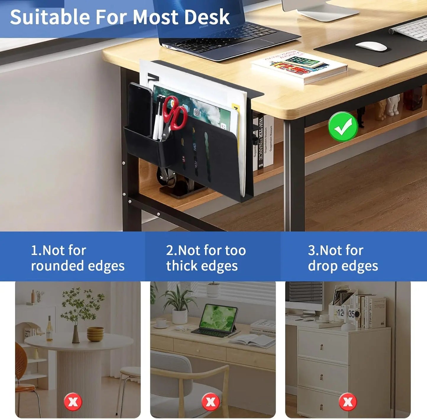 side-mounted steel laptop holder with cable tray and pen storage