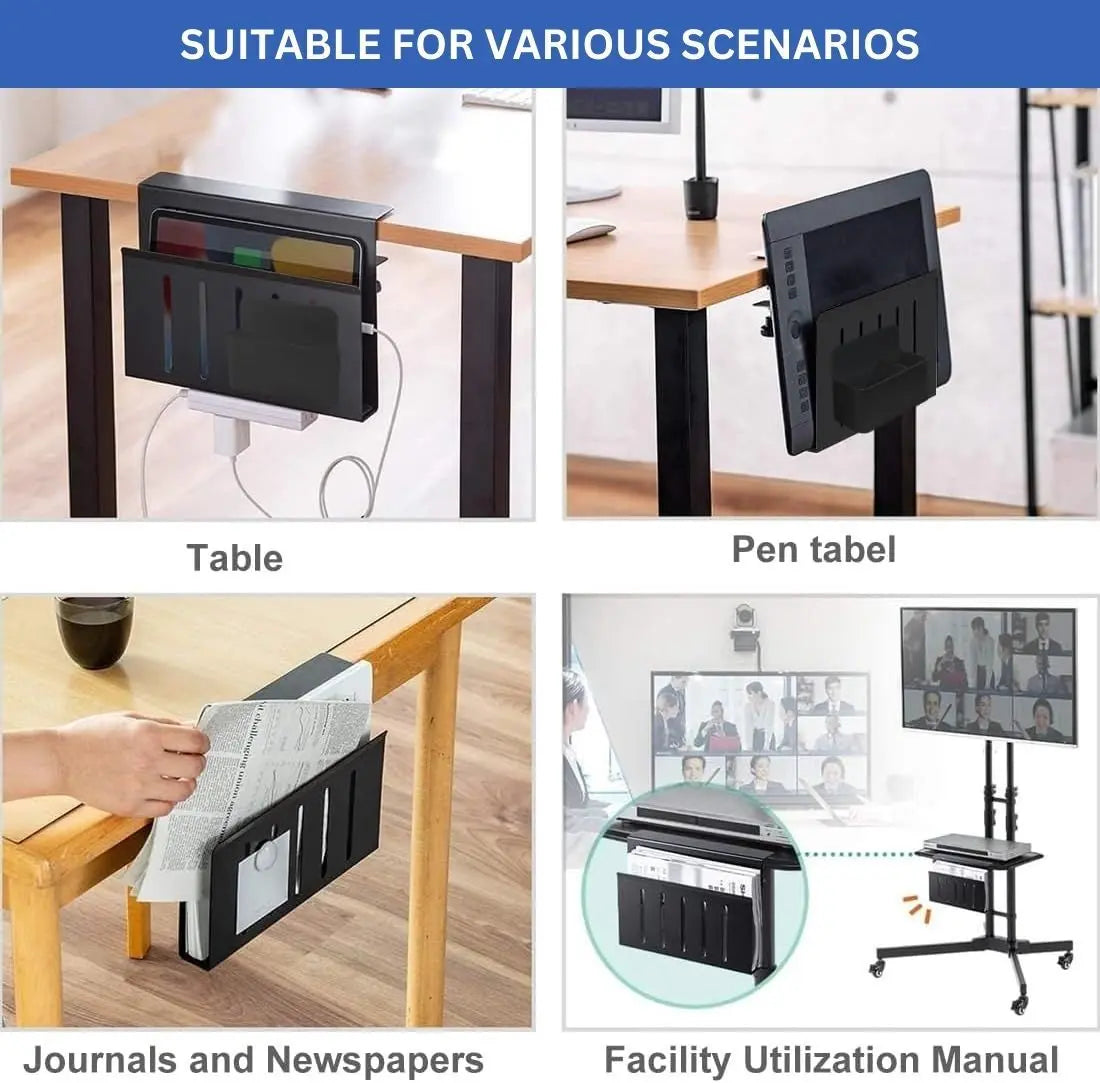 Under Desk Laptop Holder with Cable Tray & Pen Organizer – No Drill, Space-Saving Design
