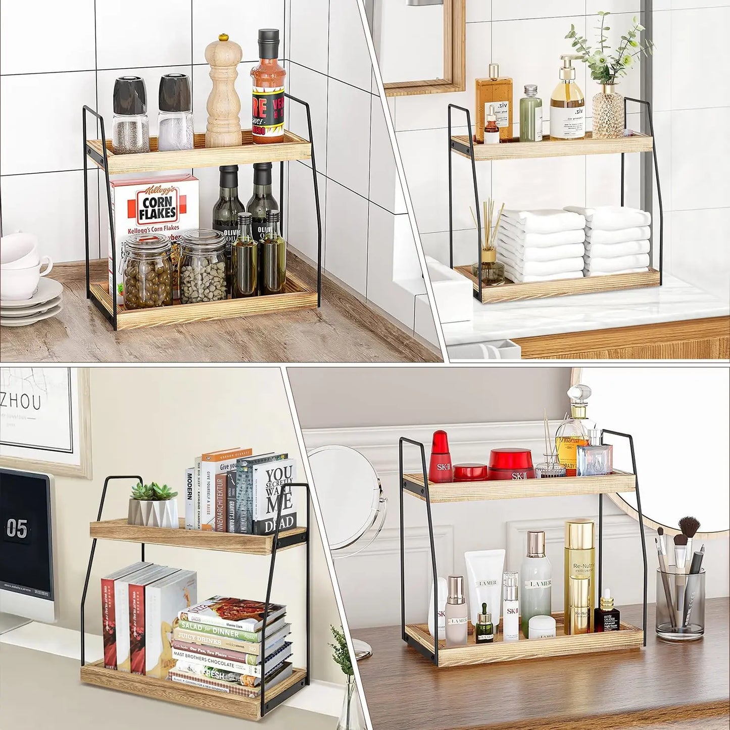 Versatile wooden organizer used for bathroom toiletries and office supplies storage