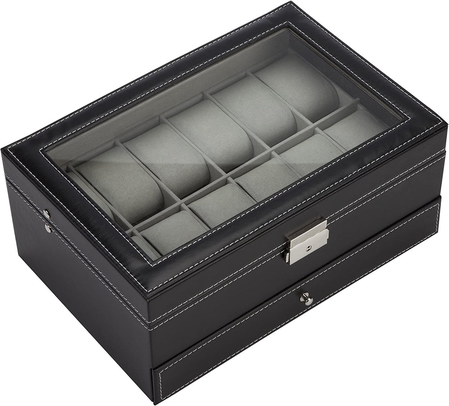 gift-worthy black watch storage box with cushion inserts