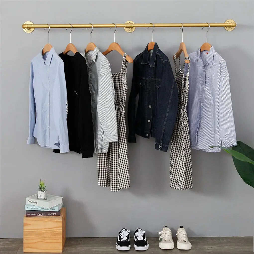 Gold Wall Mounted Clothes Rack | Vintage Industrial Garment Rail 180cm