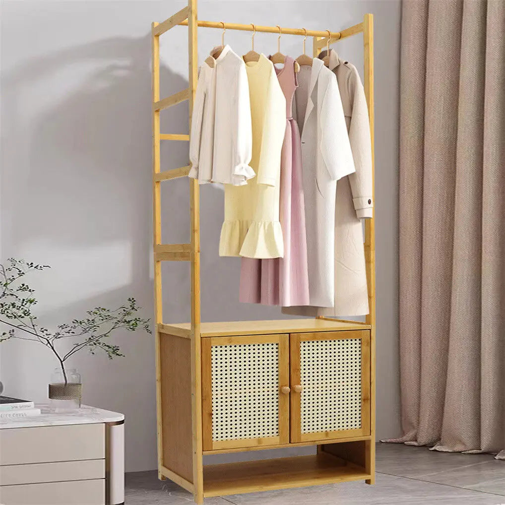 Bamboo Clothes Rack 168cm | Coat Stand with Storage for Bedroom & Entryway