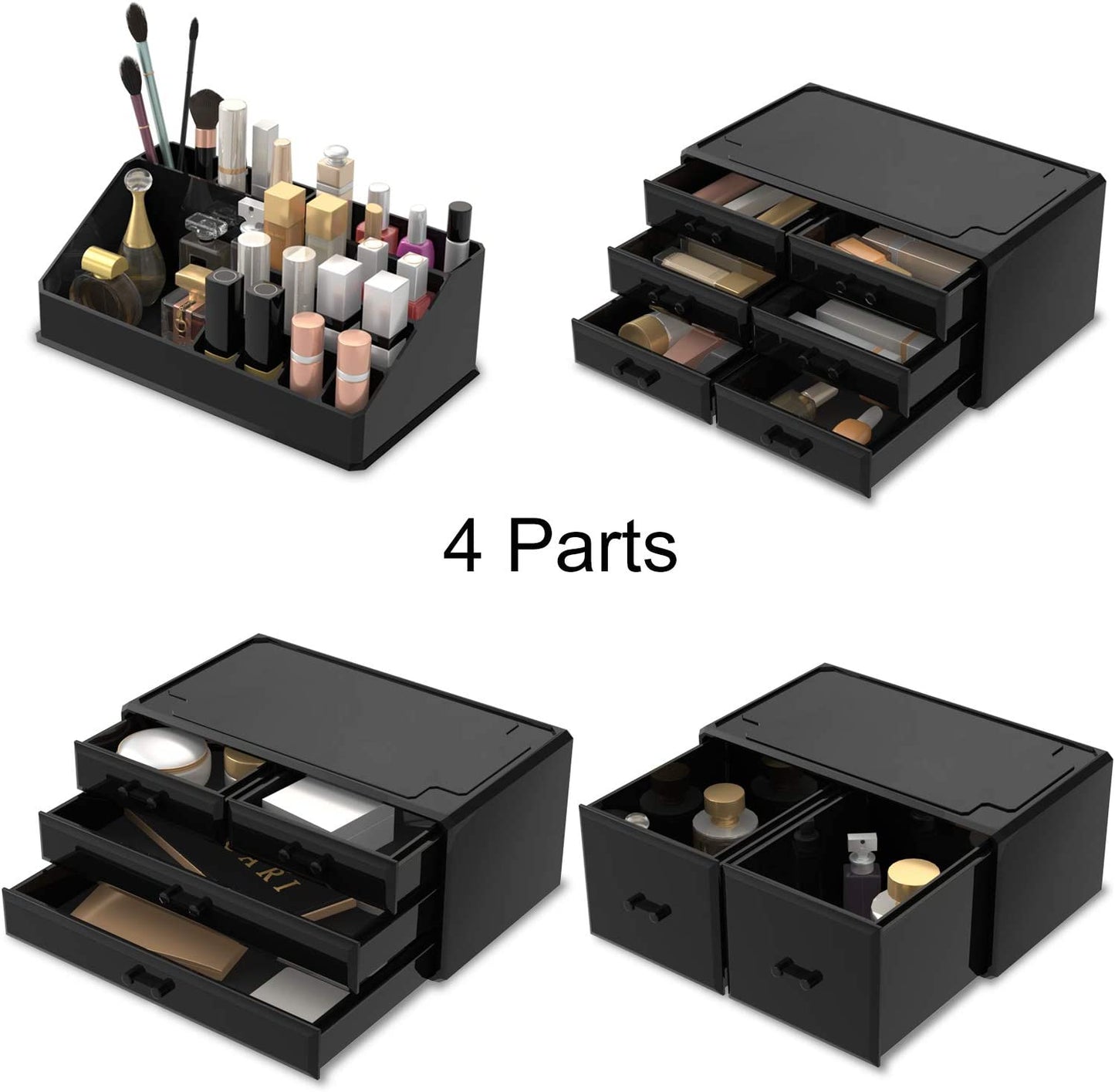 Luxury Black Makeup & Cosmetic Organizer with 12 Drawers | Modular Storage for Jewellery, Skincare & Beauty Must-Haves